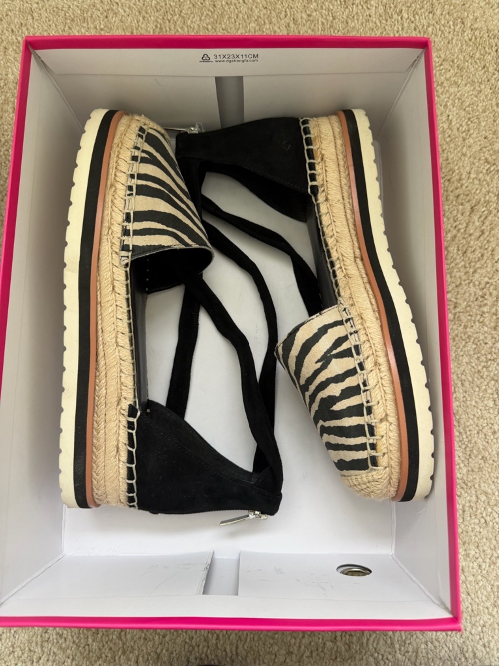 Vince Camuto VC-BINADEE Zebra Espadrille Platform Sandals Size 7M